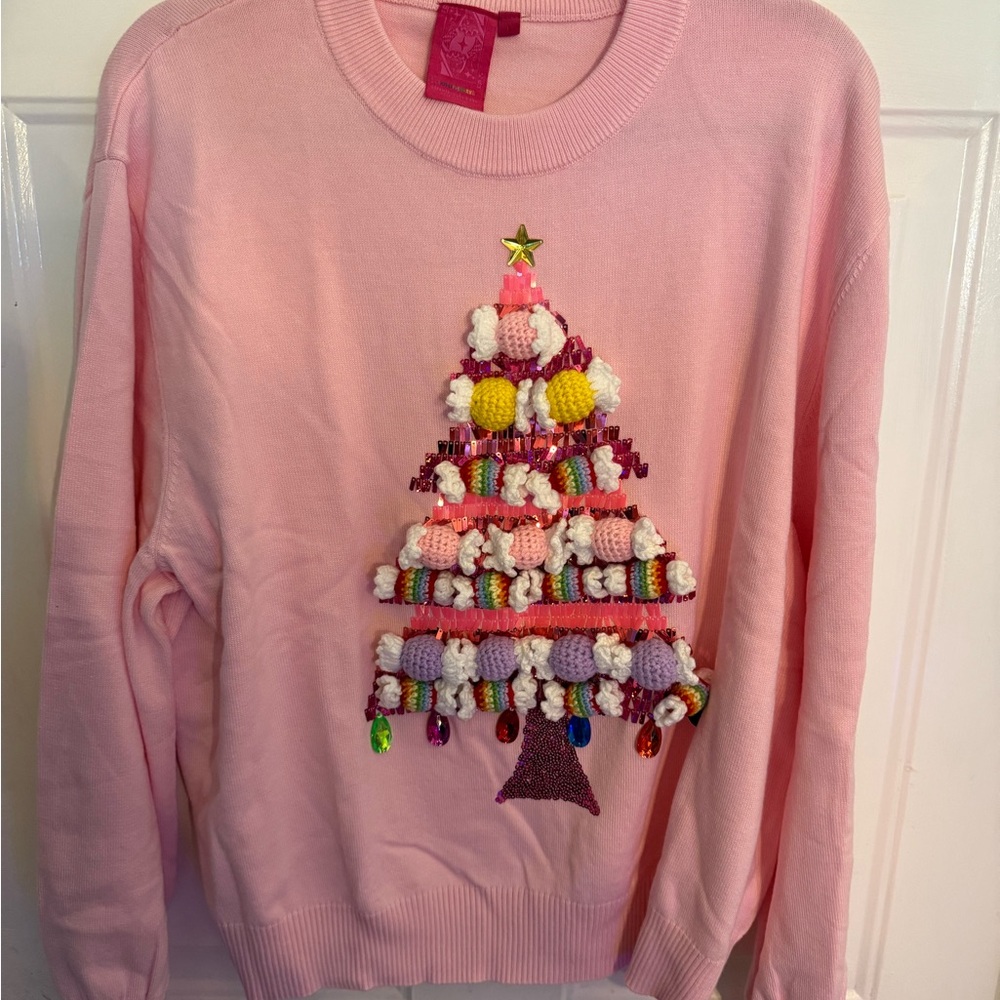 QUEEN OF SPARKLES Pink Holiday Tree Sweater